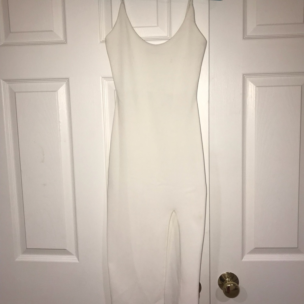 white slit leg dress